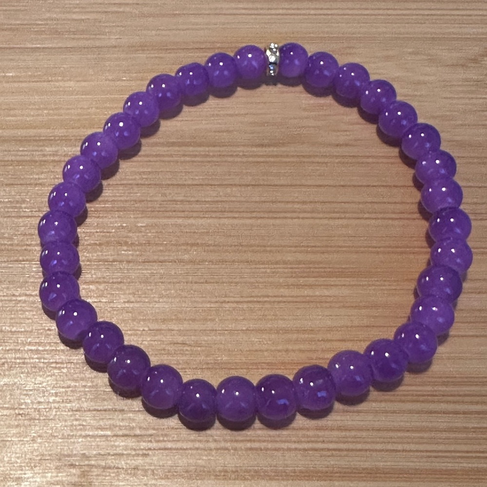 Handmade Purple Stretch Bead Bracelet with Goldtone Accent …